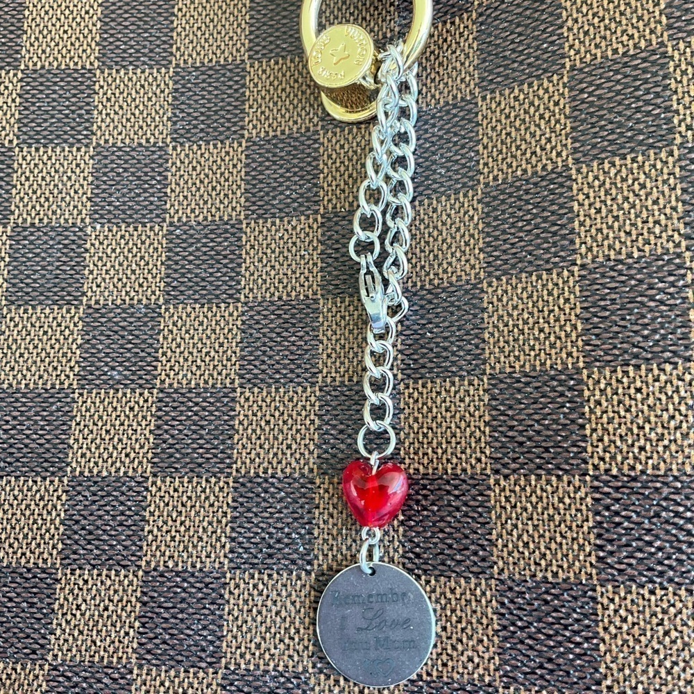 Hand Crafted Cup Handle Charm with Mom Charm and Heart Bead Red Silver - Picture 5 of 11